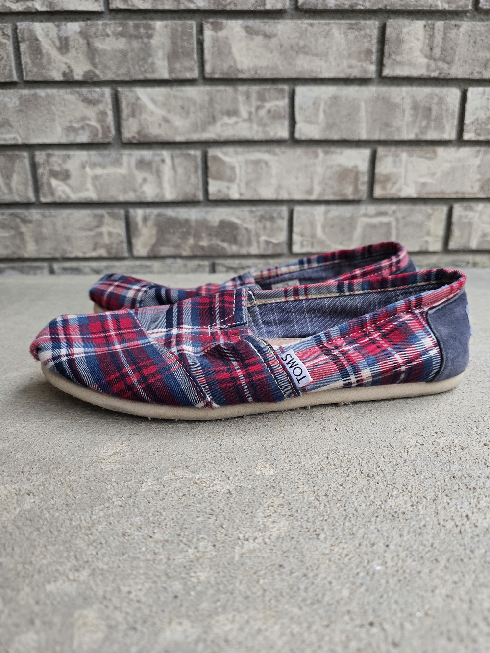 TOMS Women's Plaid Slip-On Shoes in Red Navy